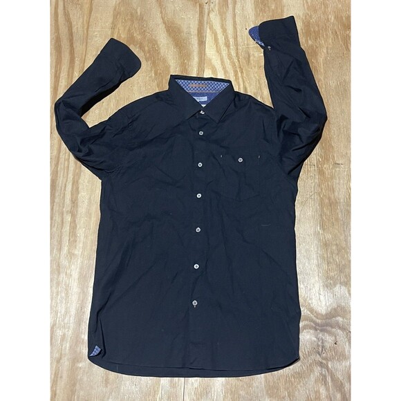 Ted Baker Endurance Men Small Button Up Dress Shirt Long Sleeve Black Cotton @M9 - Picture 1 of 8